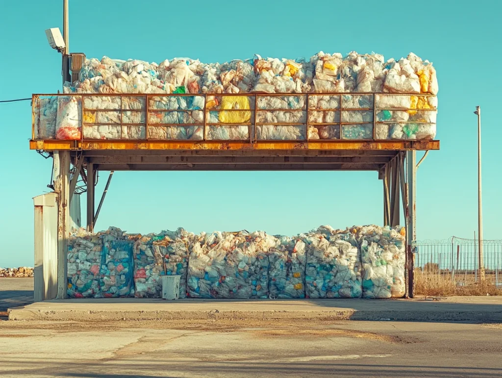 Una estación de reciclaje donde se recolectan bolsas plásticas para su reutilización.