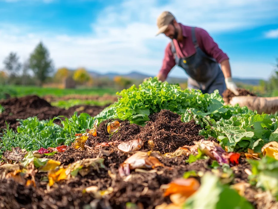 Fertilizante natural en tierras agrícolas, creado gracias al compostaje de materiales orgánicos.