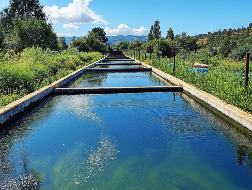 Conservación del agua a través de un río para el riego de cultivos y jardines.