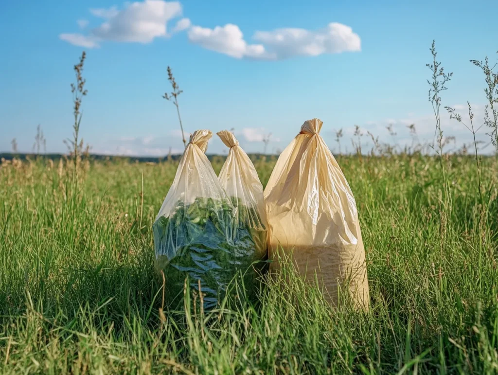 Bolsas compostables de almidón de maíz.